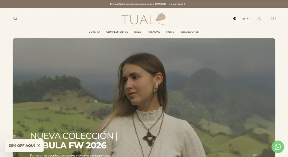 Sitio web de Tualé en escritorio